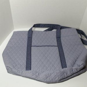 Large Quilted Tote Blue 7 Pockets Snap Closure Grocery Travel Baby Gym